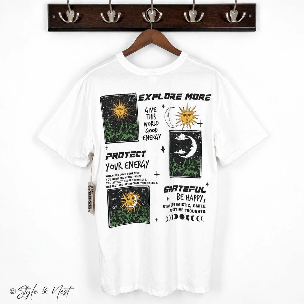 Recycled Threads Sun Moon Tarot Tee Size Large Celestial Y2K Hippie